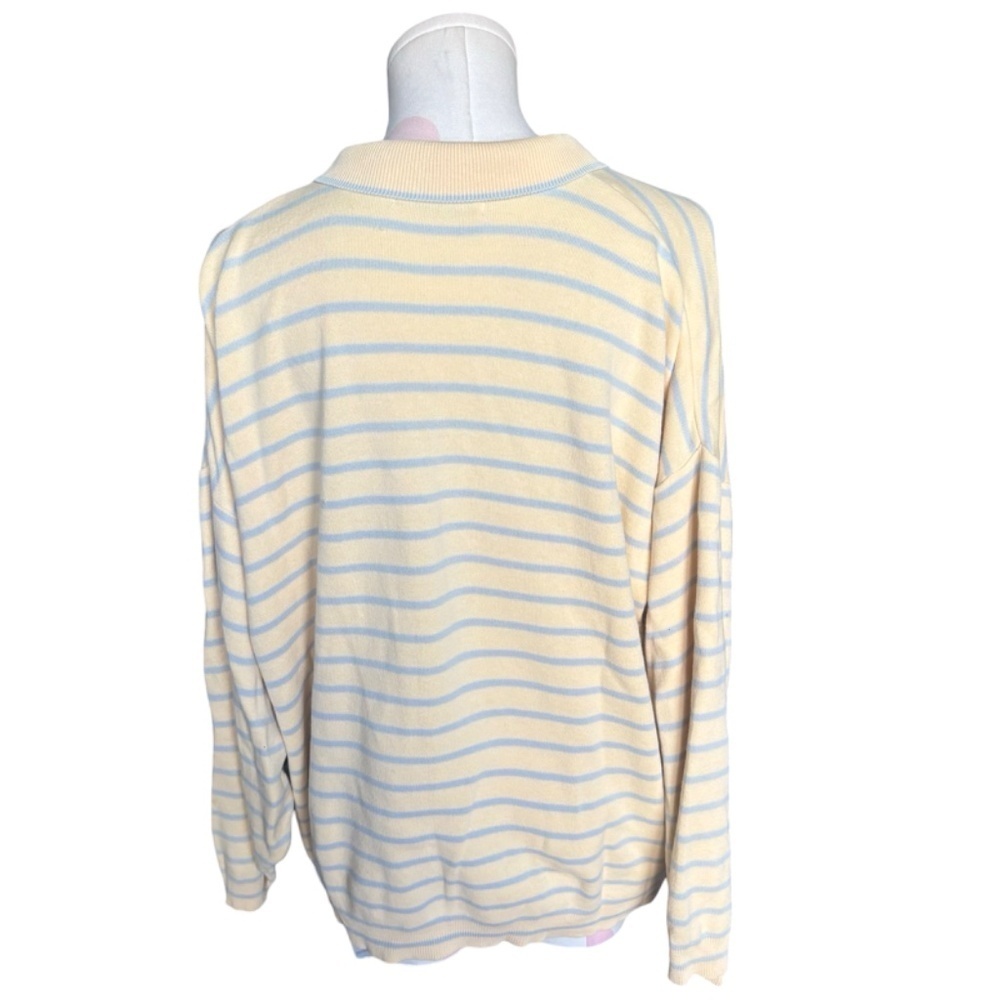 Vintage 90s Stripe Polo Sweater Top Yellow Blue - Small - Picture 6 of 9
